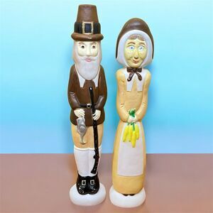 VTG Don Featherstone Pilgrim Blow Mold 34” Couple Thanksgiving Man/Woman Lighted